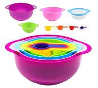 Ensemble de 8 pièces comprenant : 2 bols à mélanger antidérapants, 1 passoire, 4 tasses à mesurer, 1 plat de service empilable, ensemble de tasses à mesurer, bol à mélanger multifonctionnel pour la cu