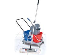 Ensemble de 8 pièces, comprenant un chariot de nettoyage avec 2 seaux de 17 litres, une presse, un manche, un support et une serpillère