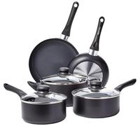 Ensemble de 8 pièces de batterie de cuisine antiadhésive en céramique Amazon Basics, comprenant des casseroles et des poêles avec couvercles, fond en spirale, poignées ergonomiques, compatible avec le