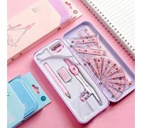 Ensemble de 8 pièces d'outils géométriques et mathématiques avec boîte de rangement incassable - Kit complet de papeterie mathématique scolaire comprenant règle, rapporteur, compas, crayon, taille-cra