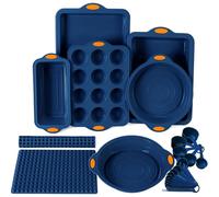 Ensemble de 8 pièces en silicone pour la pâtisserie, couleur bleu marine, comprenant 6 moules et 2 tapis de cuisson