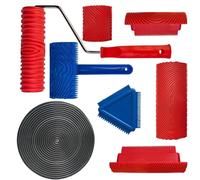 Ensemble de 8 rouleaux pour effet bois, outil de décoration murale, dimensions 35x18 cm, couleur rouge-brun