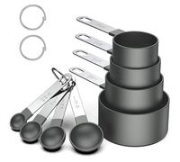 Ensemble de 8 tasses et cuillères à mesurer, cuillères à mesurer noires empilables pour mesurer les ingrédients secs et liquides