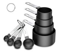 Ensemble de 8 tasses et cuillères à mesurer en acier inoxydable pour des mesures de cuisson précises en cuisine, noir