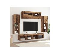 Ensemble De 8 Unités Murales TV Avec Eclairage LED En Bois Ancien En Bois D ingénierie