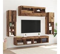 Ensemble De 8 Unités Murales TV Avec Éclairage LED En Bois Ancien En Bois D ingénierie