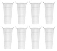 Ensemble de 8 vases en métal – Seaux à fleurs/vases à fleurs – Fer – Pour la décoration de mariage et la décoration de table – Style rustique – Blanc