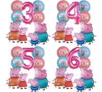 Ensemble de 9 ballons en aluminium Peppa Pig, chiffres roses, décoration de fête d'anniversaire, ballons de famille de dessins animés pour les événements d'enfants, cadeaux pour bébés Balloon Set -6-9