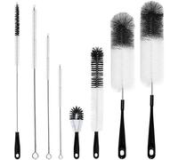 Ensemble de 9 brosses à bouteilles Unyqoos® avec long manche – brosses de nettoyage multifonctionnelles, flexibles à 360°, en PP et en acier inoxydable 304, pour bouteilles, verres et carafes