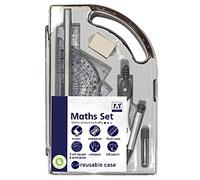 Ensemble de 9 pièces de géométrie de mathématiques pour examen scolaire Règle Compas Rapporteur Carrés CMAT