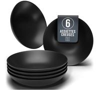 Ensemble de Assiettes Creuses 6 pièces Manhattan Noir Mat - Faïence Premium, Lave-vaisselle, Micro-ondes - Assiettes Stylishes, Service Vaisselle - Collection Pure Living Urban Black Line