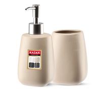 KADAX Ensemble de 2 pièces pour salle de bain en céramique, accessoires de salle de bain, distributeur de savon, récipient de salle de bain, porte-savon et brosse WC (bol et distributeur beige)