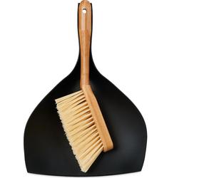Ensemble de balayage Relaxdays, ensemble pelle et balai, ménage, camping et voiture, bambou et plastique, balayette, noir et naturel