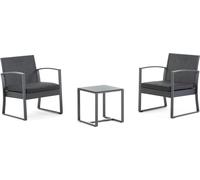 Ensemble de balcon avec 2 fauteuils et table en acier et plastique tressé - design moderne, résistant et confortable avec coussins amovibles, idéal pour balcon, terrasse et petits espaces extérieurs -