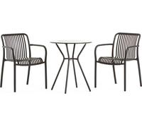 Ensemble de balcon avec table ronde Ø60 cm en acier et 2 chaises empilables en résine avec fibre de verre – design moderne, robuste et peu encombrant pour balcon, terrasse, bar et bistrot – NATHAN + S