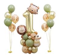 Ensemble de ballons animaux « Wild One » pour le 1er anniversaire d'un garçon ballons animaux de la jungle et ballon chiffre 1 101, 6 cm (40 pouces) couleur champagne doré.