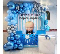 Ensemble de ballons de fête d'anniversaire colorés pour petit garçon de 1 à 9 ans, série Boss, 110 pièces, bleu bébé, numéros, décoration de fête, cadeau surprise style-6