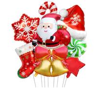 Ensemble de ballons en Mylar avec ballons de Noël en aluminium - Joli ballon de Père Noël avec flocon de neige, canne à sucre d'orge, ballons de Noël pour sapin de Noël, Nouvel An, fournitures de fête