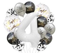 Ensemble de ballons ronds en latex pour décoration de 4e anniversaire Motif chiffre 4 Noir/gris 45,7 cm