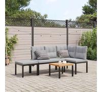 vidaXL Ensemble de bancs de jardin 4 pièces avec coussins Acier revêtu par poudre Noir