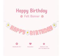 Ensemble de bannière Happy Birthday rose, drapeaux de bannière Happy Birthday marguerite, guirlande de tissu non tissé en feutre Happy Birthday tournesol, décoration de scène, motif de slogan moderne,