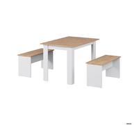 Ensemble de banquette d'angle Sentio, 112x73.6cm avec 2 bancs, Blanc/Chêne de force doré, Vicco 53277