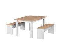 Ensemble de banquette d'angle Sentio, 137.6x92.8cm avec 2 bancs, Blanc/Chêne de force doré, Vicco 53276