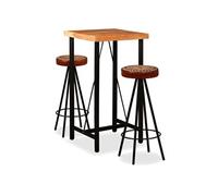 Ensemble de bar 3 pcs Bois d acacia Cuir véritable et toile