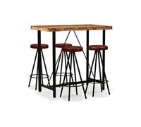 Ensemble de bar 5 pcs Bois massif recyclé et cuir véritable