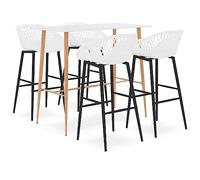 Ensemble de Bar 5 pièces Blanc avec Table de comptoir MDF et tabourets de Bar à Dossier Bas Maille, Pieds métal Aspect Bois, Design Moderne pour Maison ou Restaurant