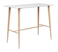 Ensemble de Bar 5 Pieces Blanc, Table Comptoir MDF | Tabourets Pub Metal Empilables, Repose-pied, Pieds Bois, 110 kg Par Siege