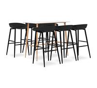 Ensemble de bar 7 pièces blanc noir avec table de comptoir et tabourets de bar, design moderne, plateau de table en MDF robuste, pieds métalliques solides aspect bois, assise ergonomique basse