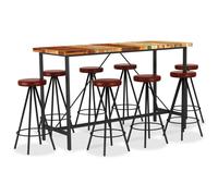 Ensemble de bar 9 pcs Bois de récupération et cuir véritable