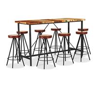 Ensemble de bar, 9 pièces, en bois massif recy t acier, avec tabourets de bar, en toile de cuir véritable, 180 x 70 x 107 cm, moderne, pour cuisine et salle à manger, look industriel scandinave
