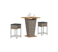 Ensemble de bar de jardin 3 pcs et coussins gris résine tressée