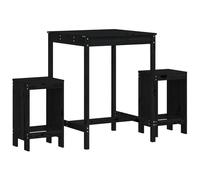 Ensemble de bar de jardin 3 pcs noir bois de pin massif