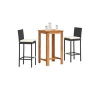 vidaXL Ensemble bar de jardin 3 pièces noir bois massif acacia et poly rotin