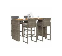 vidaXL Ensemble bar de jardin 5 pièces en poly rotin avec coussins – Gris Acacia