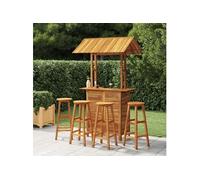 vidaXL Ensemble de bar de jardin 5 pièces en bois massif d'acacia – Table et tabourets – Marron G