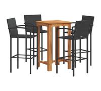 Ensemble de bar de jardin 5 pcs noir bois massif acacia rotin