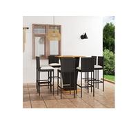 Ensemble de bar de jardin 9 pcs et coussins Résine tressée Noir