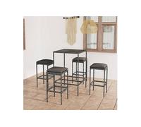Ensemble de bar de jardin - - Résine tressée Gris - Table en verre trempé - 4 tabourets avec coussins