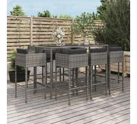 Ensemble de bar de jardin vidaXL 9 pièces - Résine tressée - Coussins gris