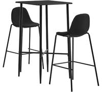 Ensemble de bar en 3 pièces, couleur noire, comprenant des tabourets de bar rembourrés, un bar de 60 x 60 x 111 cm, avec un plateau en MDF, une structure en acier, un dossier, un repose-pieds, idéal p