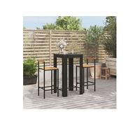 vidaXL Ensemble bar de jardin 3 pièces noir Poly rotin & bois massif acacia