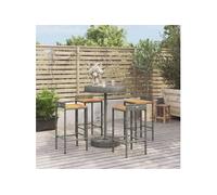 vidaXL Ensemble de bar jardin 5 pcs gris poly rotin/bois massif acacia, ensemble de table de bar, ensemble de pub, ensemble 3187717 Gris G