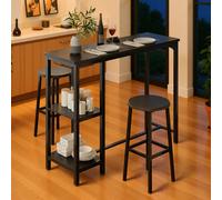 Ensemble de bar mange-debout 3 pièces avec table et chaises et deux armoires de rangement ouvertes Il s'agit d'un ensemble composé d'une table haute et de chaises. La table haute est conçue avec deux