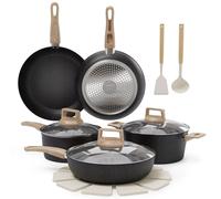 Ensemble de batterie de cuisine - 14 pièces - Compatible induction - Revêtement antiadhésif en céramique - Comprend des casseroles, des poêles et des faitouts - Avec insert vapeur et ustensiles de cui