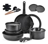 Ensemble de batterie de cuisine - Ensemble de poêles et de casseroles - 17 pièces - Revêtement antiadhésif - Poignée amovible - Aluminium moulé sous pression - Inclut une poêle, une casserole à lait e