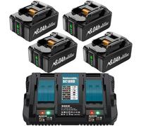 Ensemble de batteries 18V pour outils électriques - Batterie de remplacement Li-Ion - 4 batteries haute capacité de 8,0 Ah - Avec chargeur rapide 6A - Compatible avec les modèles BL1830, BL1815, BL184